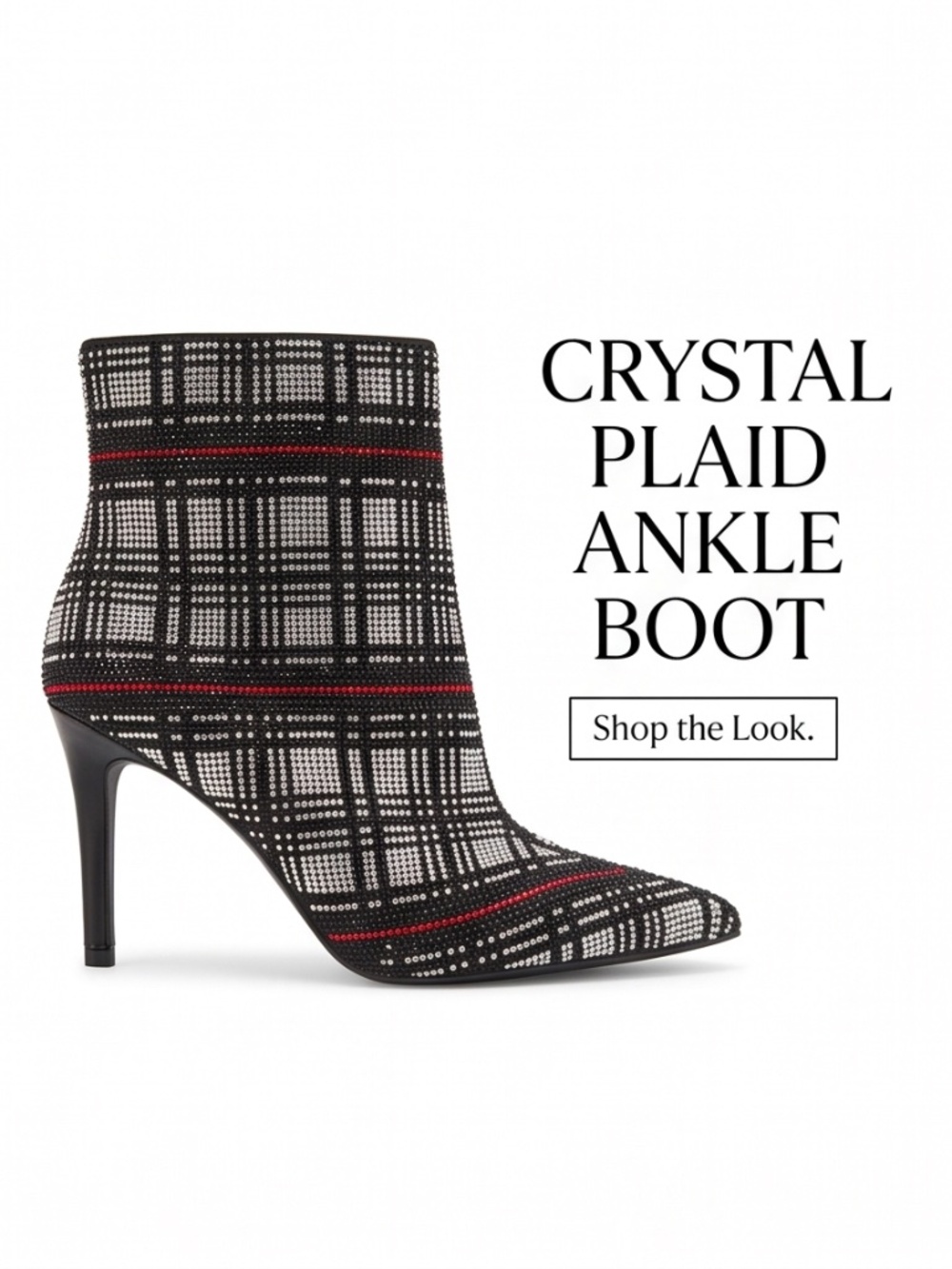 Stylish Black, Red and Silver Bootie Covered in Crystals